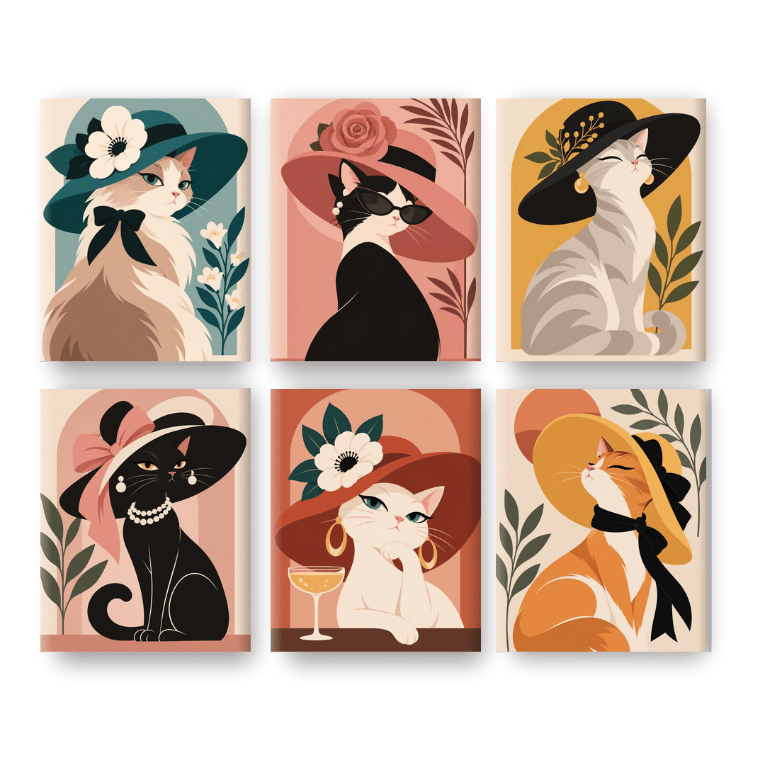 6 Mini Paintings | Kat met Hoed Set