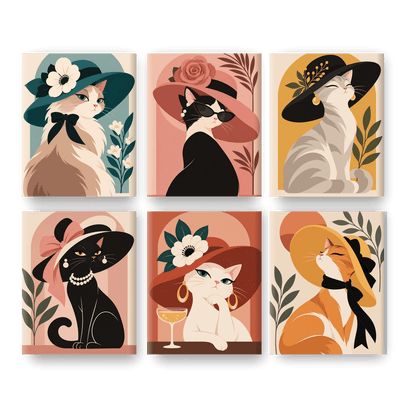 6 Mini Paintings | Kat met Hoed Set