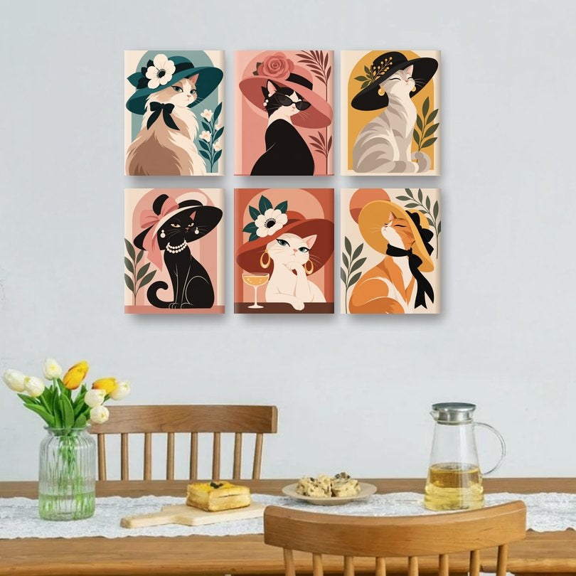 6 Mini Paintings | Kat met Hoed Set