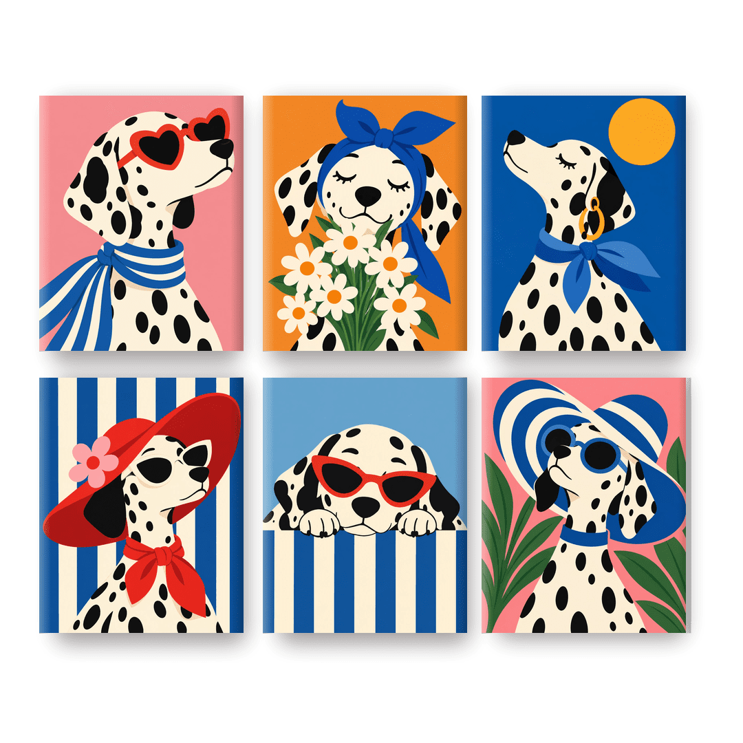 6 Mini Paintings | Chique Dalmatier Set