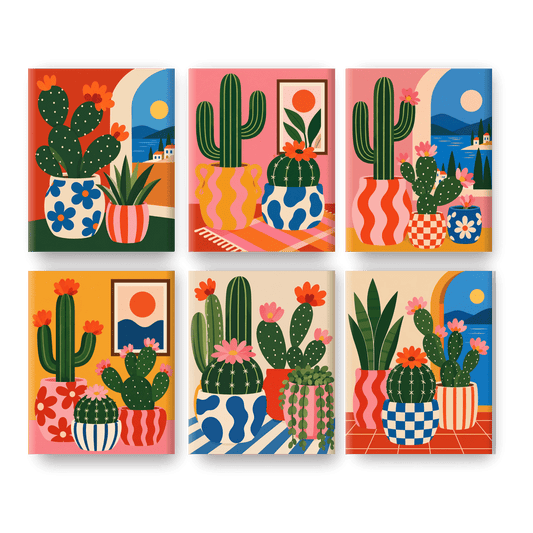 6 Mini Paintings | Mediterrane Cactus Set