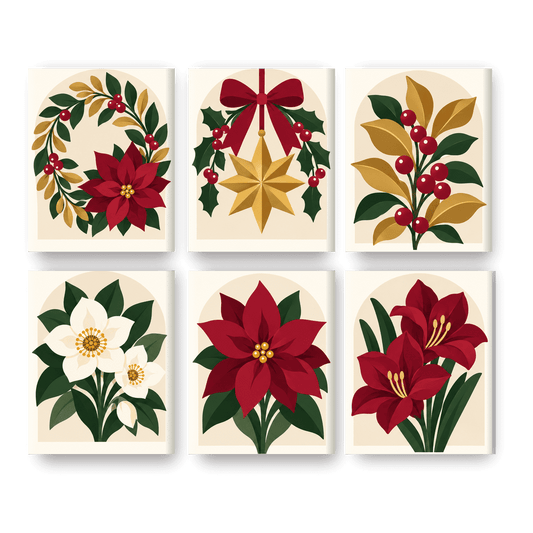 6 Mini Paintings | Bordeaux & Goud Kerst Set