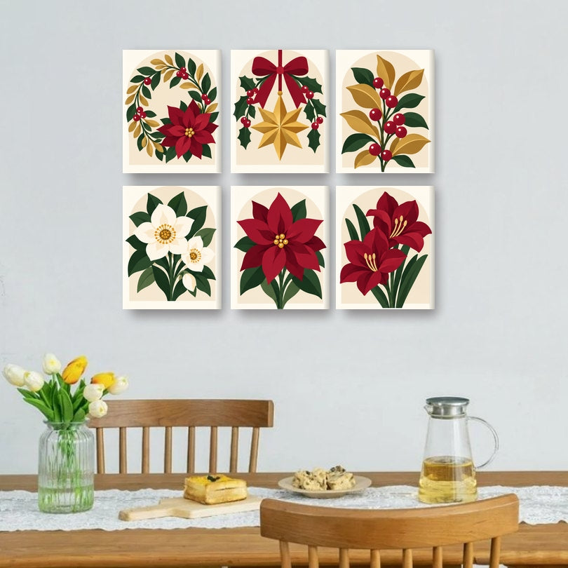 6 Mini Paintings | Bordeaux & Goud Kerst Set
