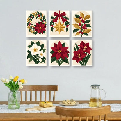6 Mini Paintings | Bordeaux & Goud Kerst Set
