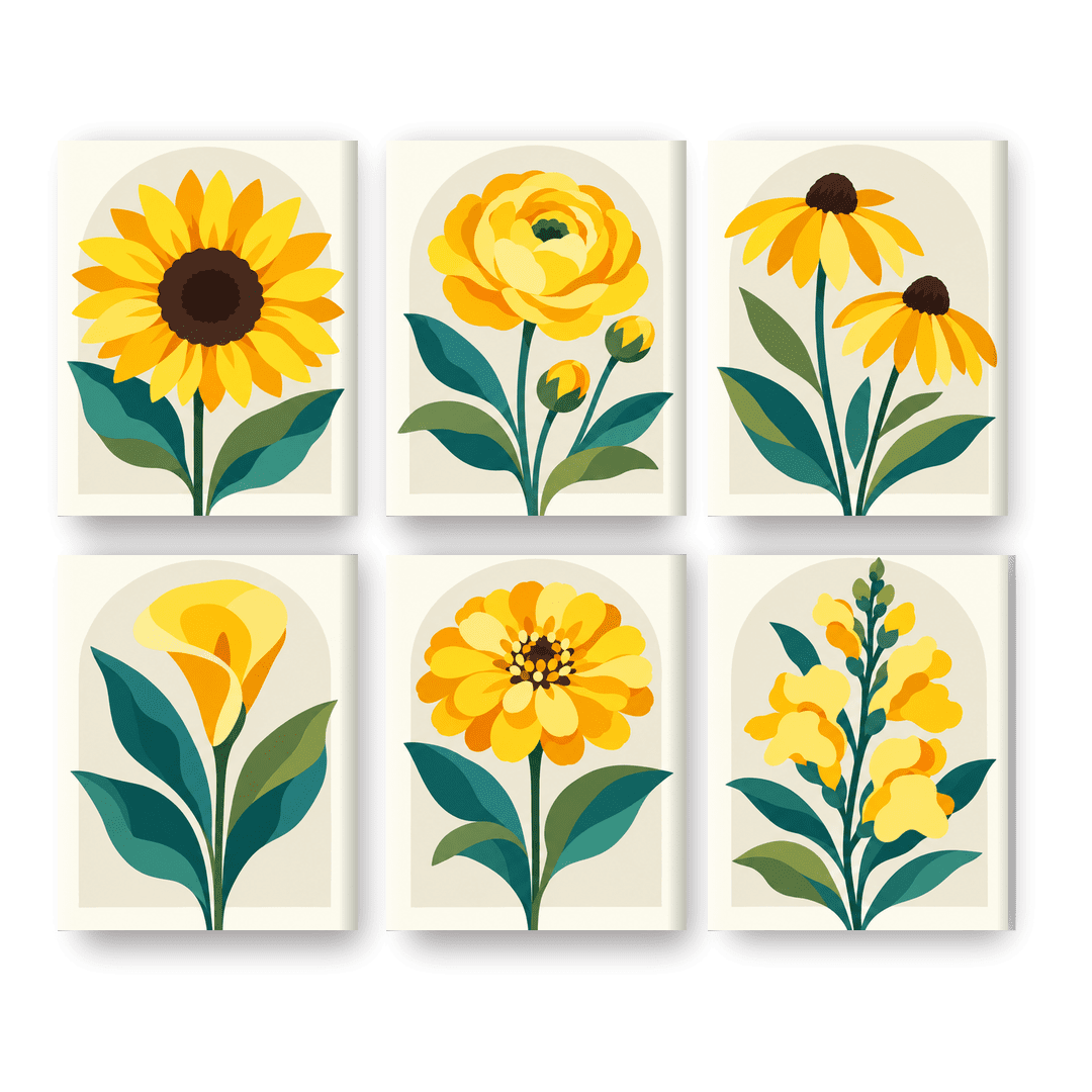 6 Mini Paintings | Gouden Wilde Bloemen Set