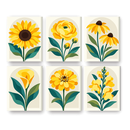 6 Mini Paintings | Gouden Wilde Bloemen Set