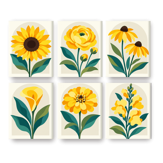 6 Mini Paintings | Gouden Wilde Bloemen Set