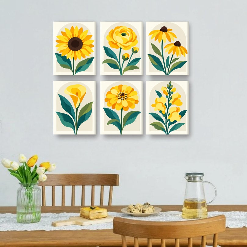 6 Mini Paintings | Gouden Wilde Bloemen Set