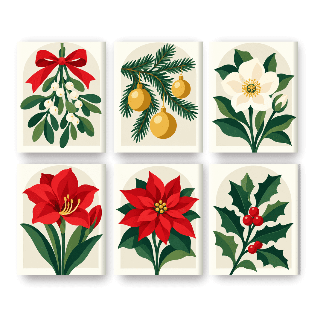 6 Mini Paintings | Kerst Bloesems Set