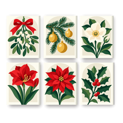 6 Mini Paintings | Kerst Bloesems Set