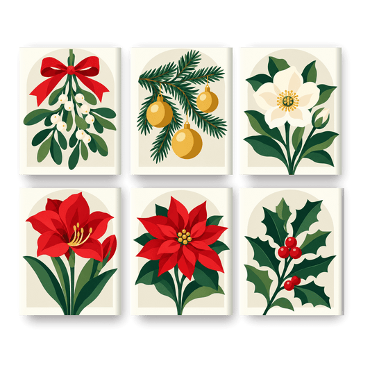 6 Mini Paintings | Kerst Bloesems Set
