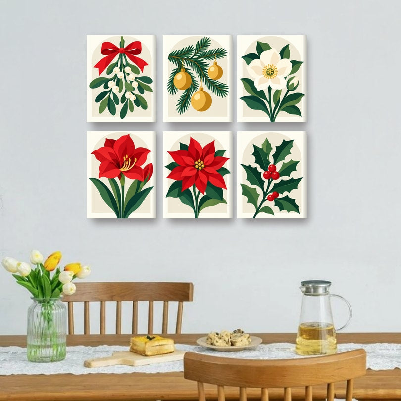 6 Mini Paintings | Kerst Bloesems Set