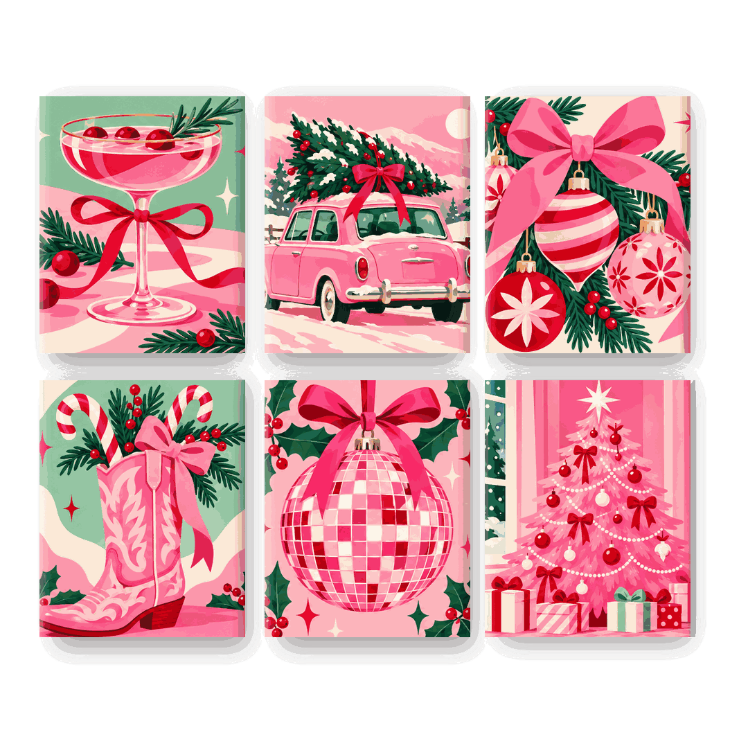 6 Mini Paintings | Roze Kerst Magie Set