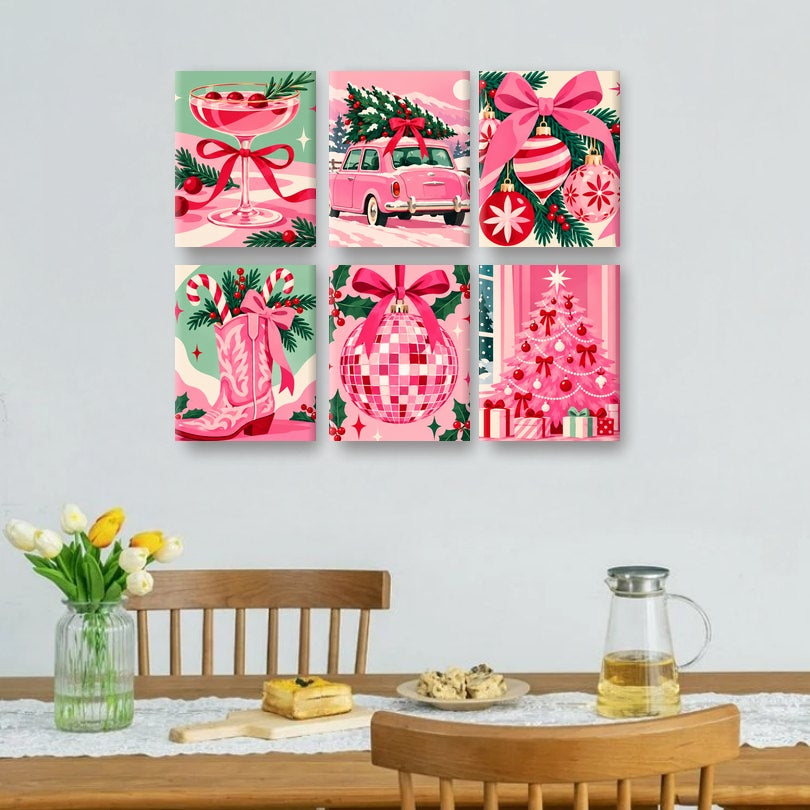 6 Mini Paintings | Roze Kerst Magie Set