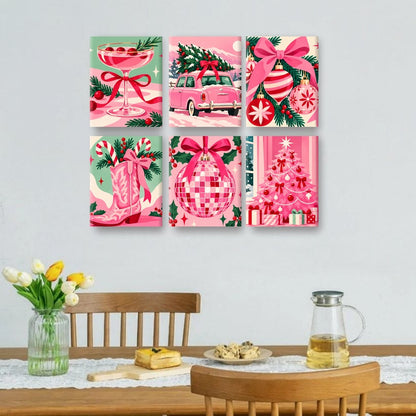6 Mini Paintings | Roze Kerst Magie Set