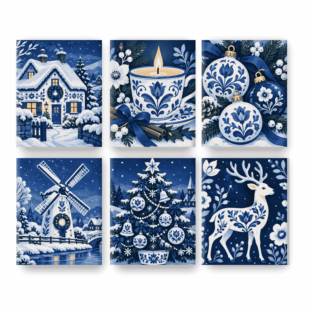 6 Mini Paintings | Porselein Kerst Set
