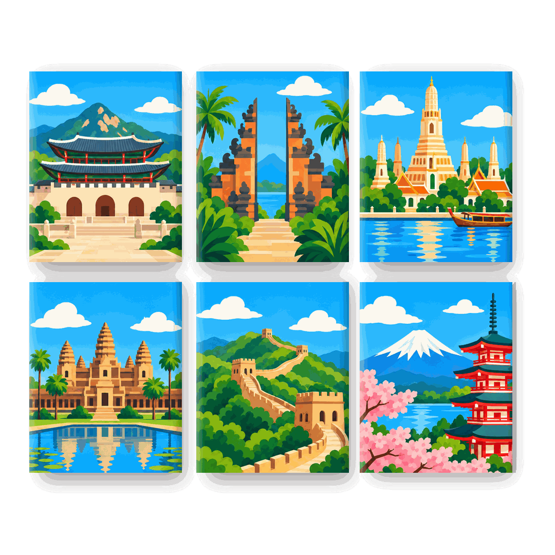 6 Mini Paintings | Schatten van Azië Set