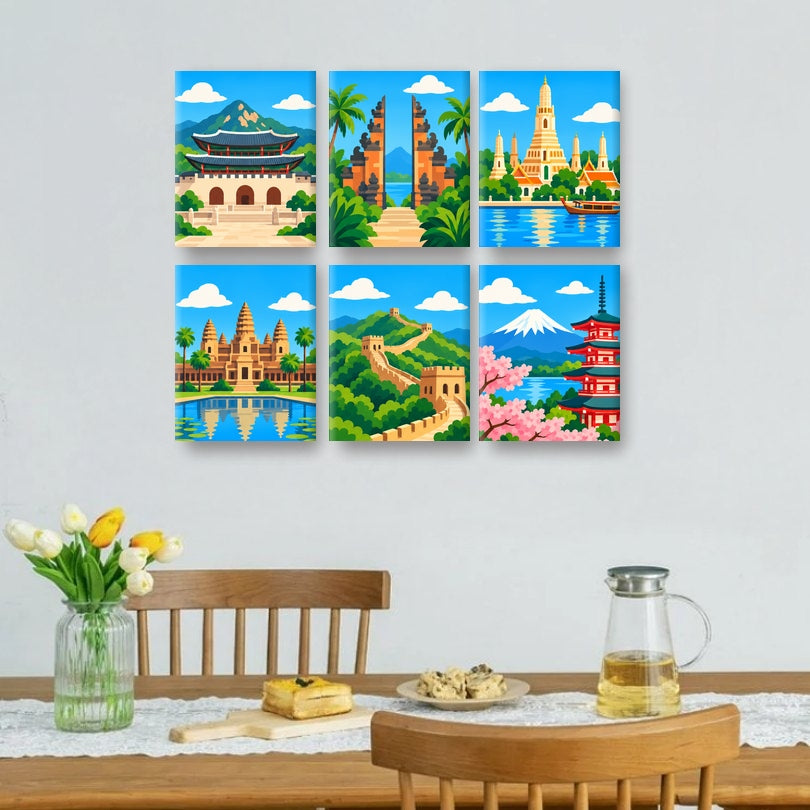 6 Mini Paintings | Schatten van Azië Set