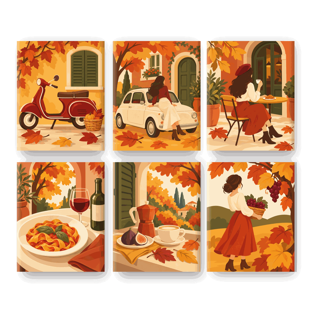 6 Mini Paintings | Herfst Vespa Set