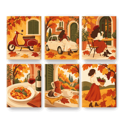 6 Mini Paintings | Herfst Vespa Set