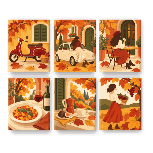 6 Mini Paintings | Herfst Vespa Set