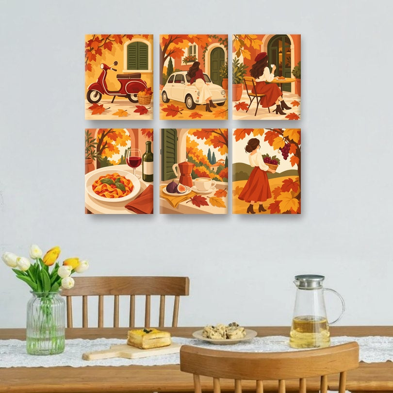 6 Mini Paintings | Herfst Vespa Set