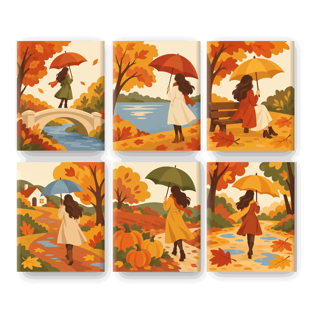 6 Mini Paintings | Herfst Brug Wandeling Set