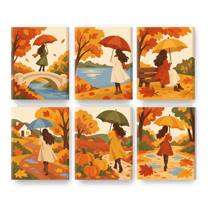 6 Mini Paintings | Herfst Brug Wandeling Set