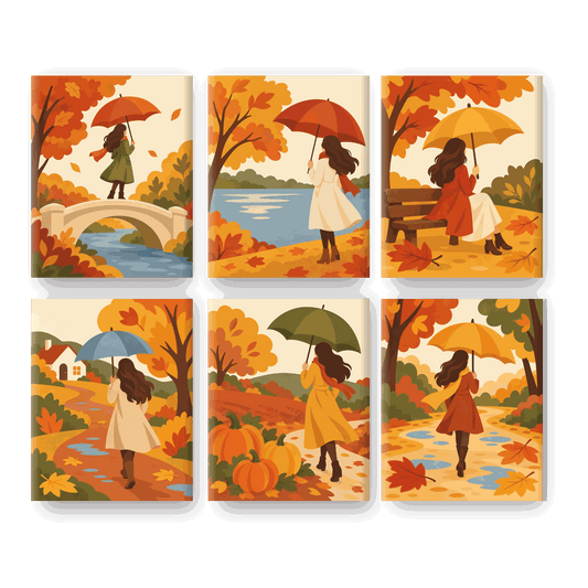 6 Mini Paintings | Herfst Brug Wandeling Set