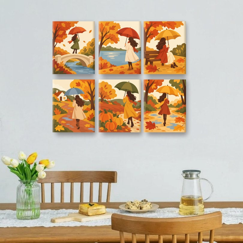 6 Mini Paintings | Herfst Brug Wandeling Set