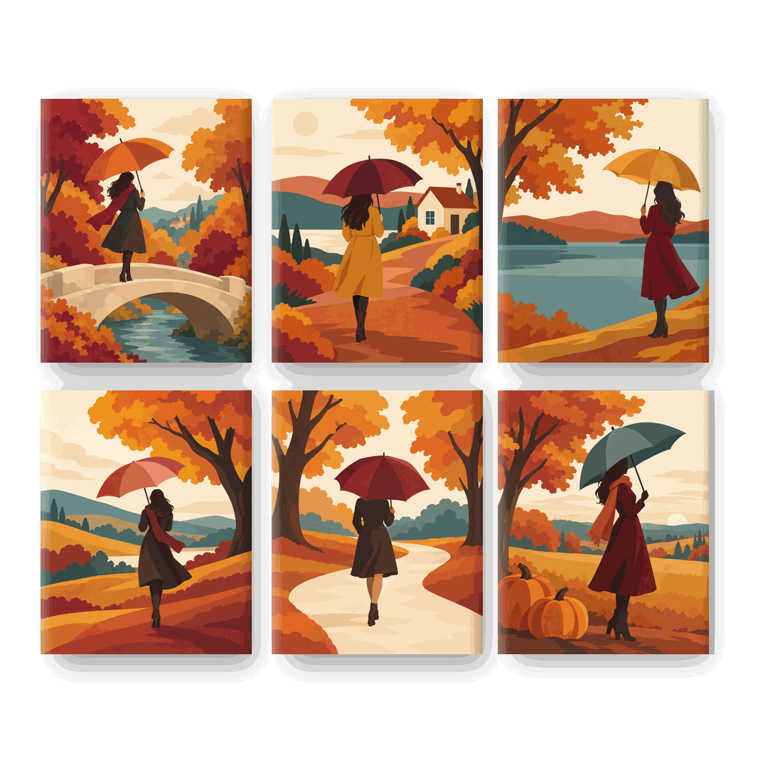 6 Mini Paintings | Toscaans Herfst Wandeling Set