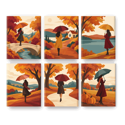 6 Mini Paintings | Toscaans Herfst Wandeling Set