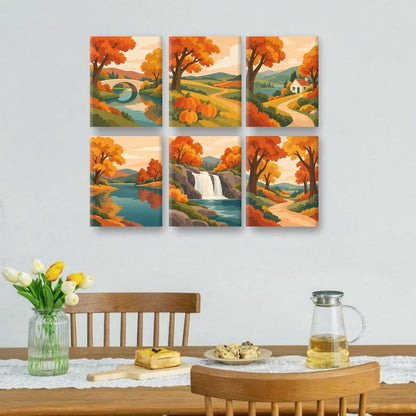 6 Mini Paintings | Herfst Rivier Brug Set