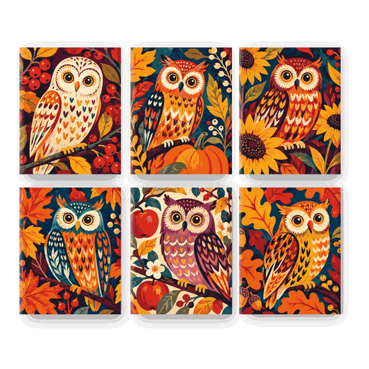 6 Mini Paintings | Herfst Uilen Set