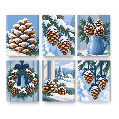 6 Mini Paintings | IJzige Dennenappels Set