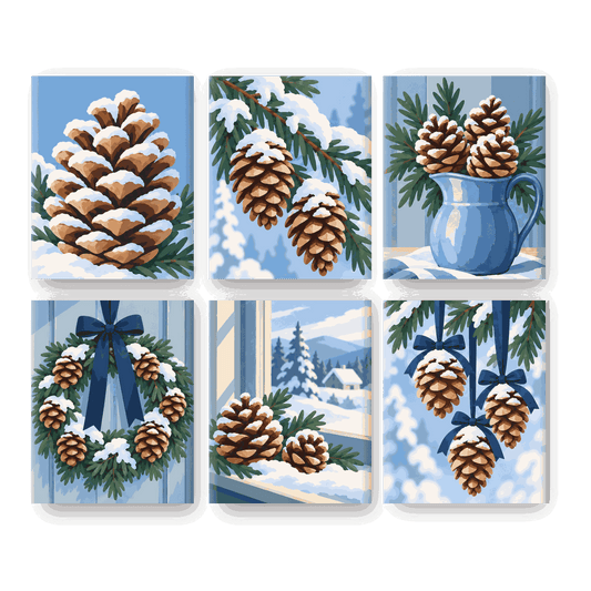 6 Mini Paintings | IJzige Dennenappels Set