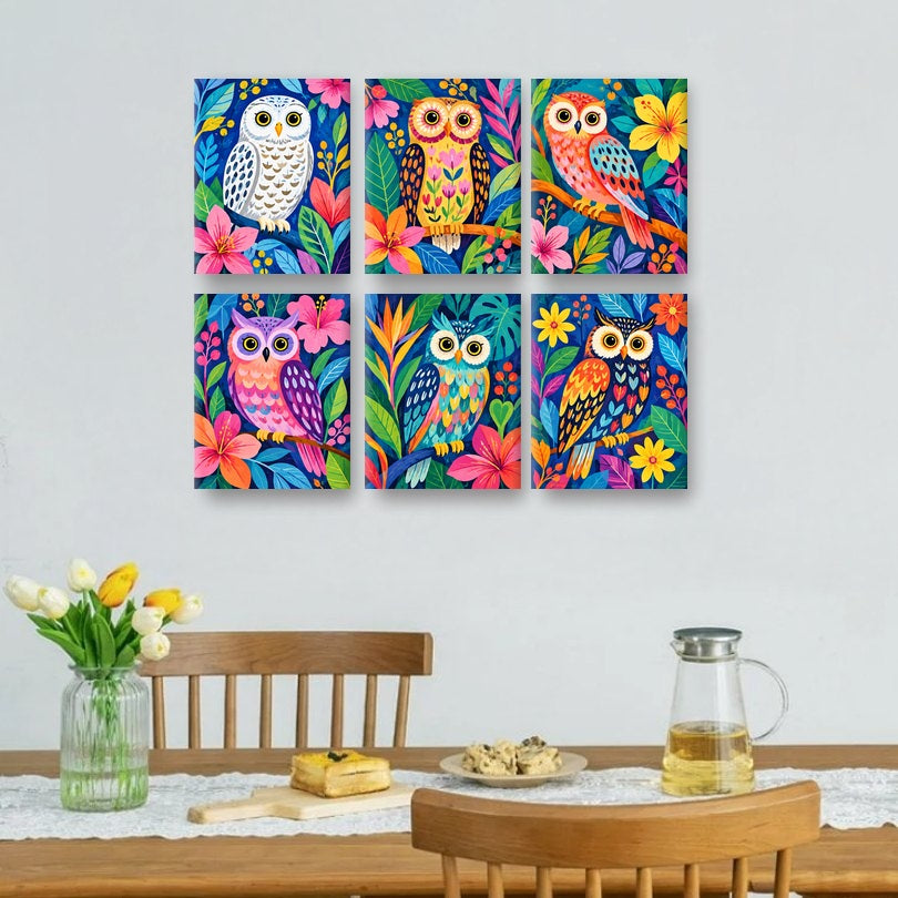 6 Mini Paintings | Juwelen Uilen Set