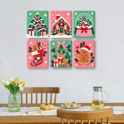 6 Mini Paintings | Retro Kerstboom Set