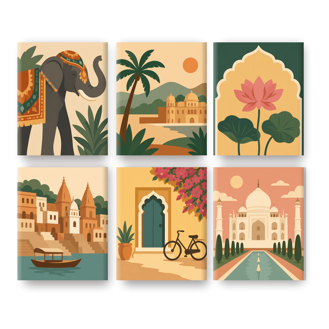 6 Mini Paintings | Indiase Olifant Set
