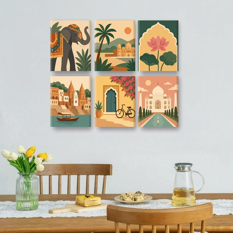 6 Mini Paintings | Indiase Olifant Set