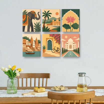6 Mini Paintings | Indiase Olifant Set