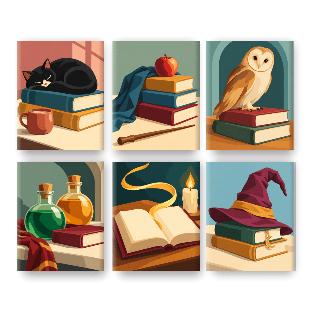 6 Mini Paintings | Gezellige Lezende Kat Set