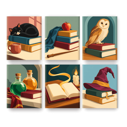 6 Mini Paintings | Gezellige Lezende Kat Set