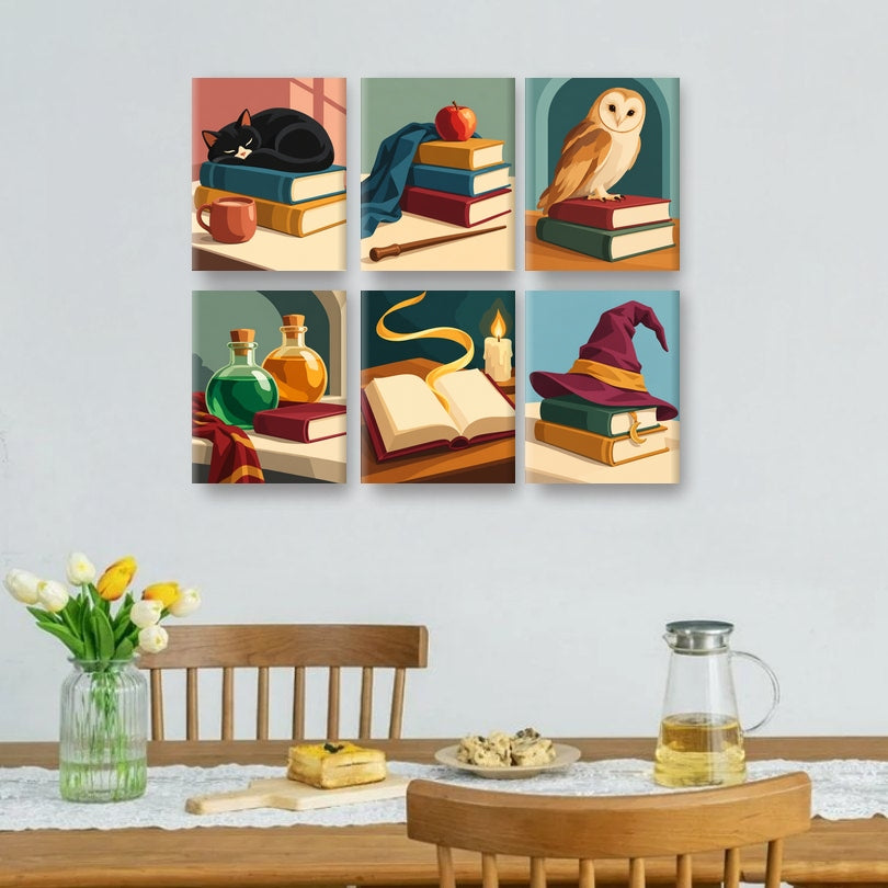 6 Mini Paintings | Gezellige Lezende Kat Set