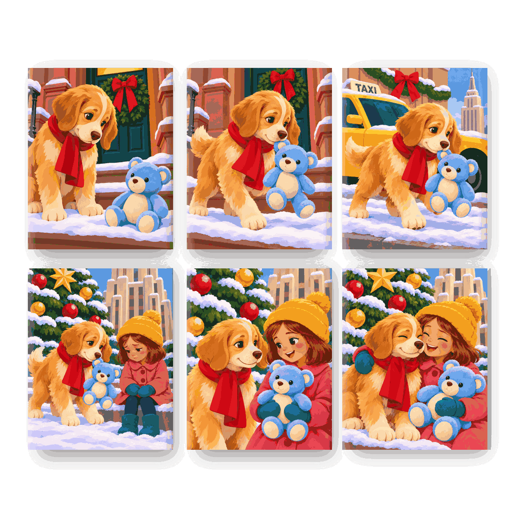 6 Mini Paintings | Kerst Puppy Set