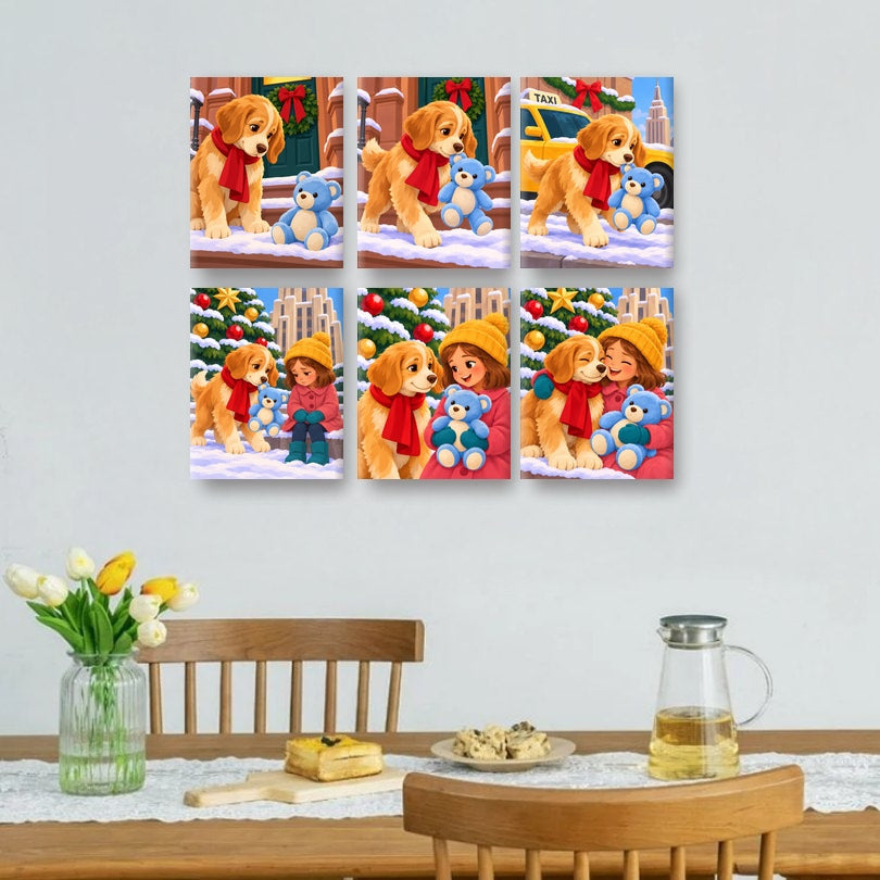 6 Mini Paintings | Kerst Puppy Set