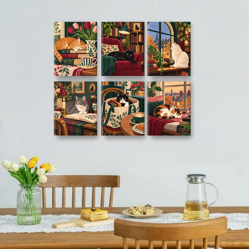 6 Mini Paintings | Boekige Katten Set