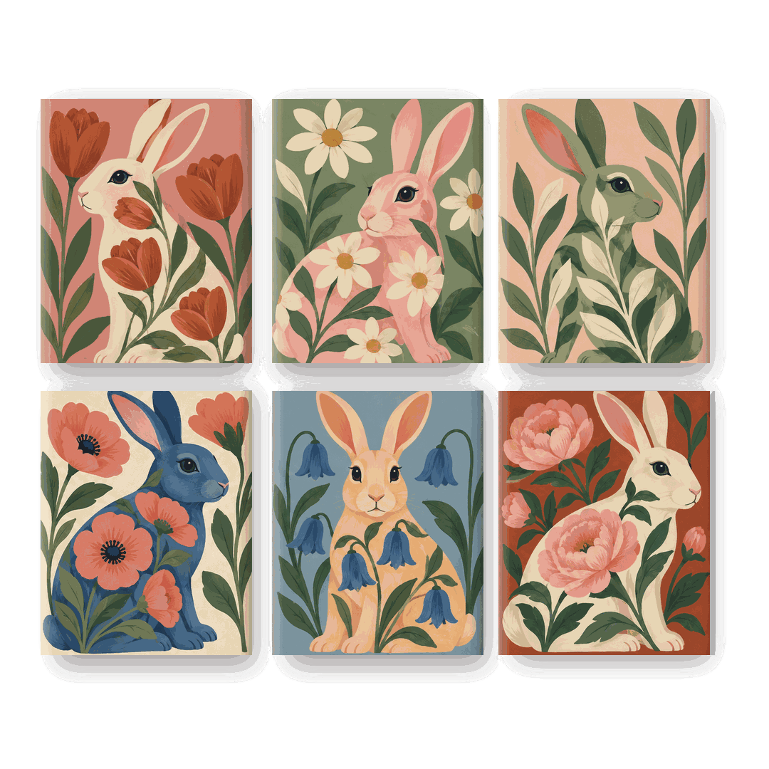 6 Mini Paintings | Botanische Konijntjes Set