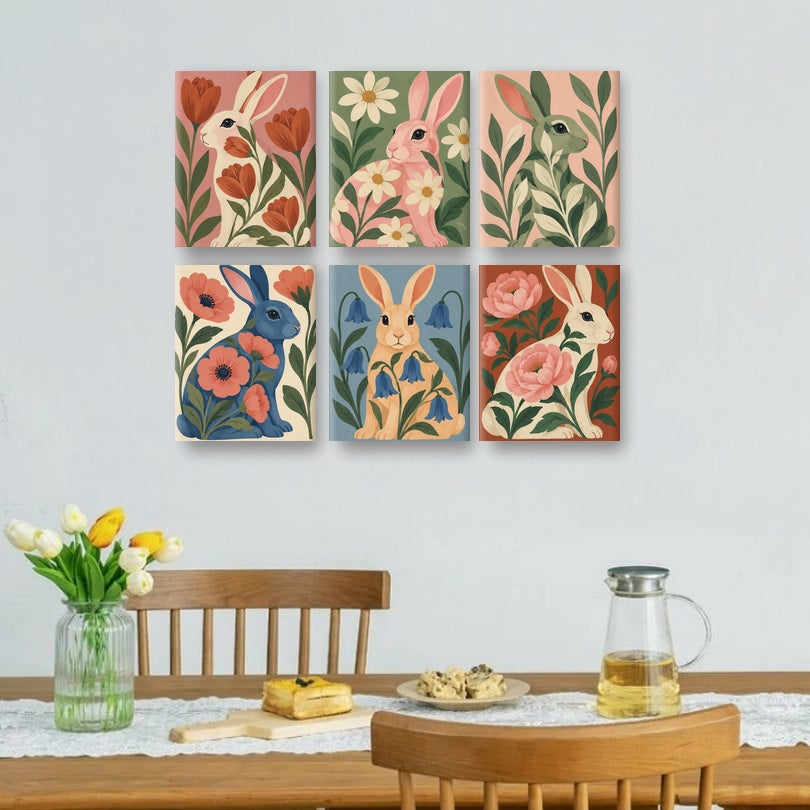 6 Mini Paintings | Botanische Konijntjes Set