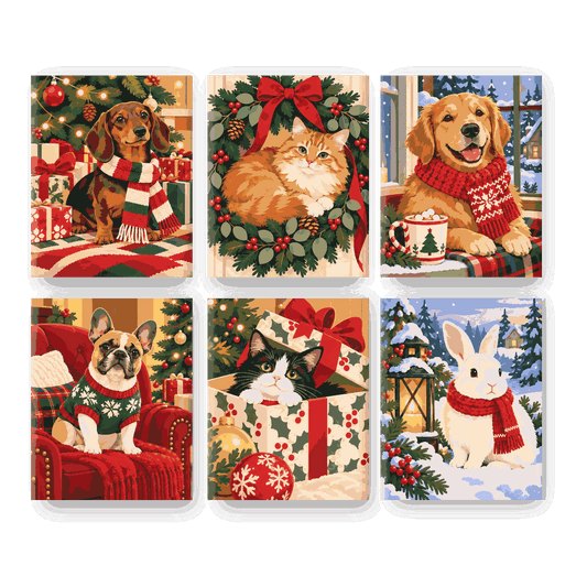 6 Mini Paintings | Gezellige Huisdier Kerst Set